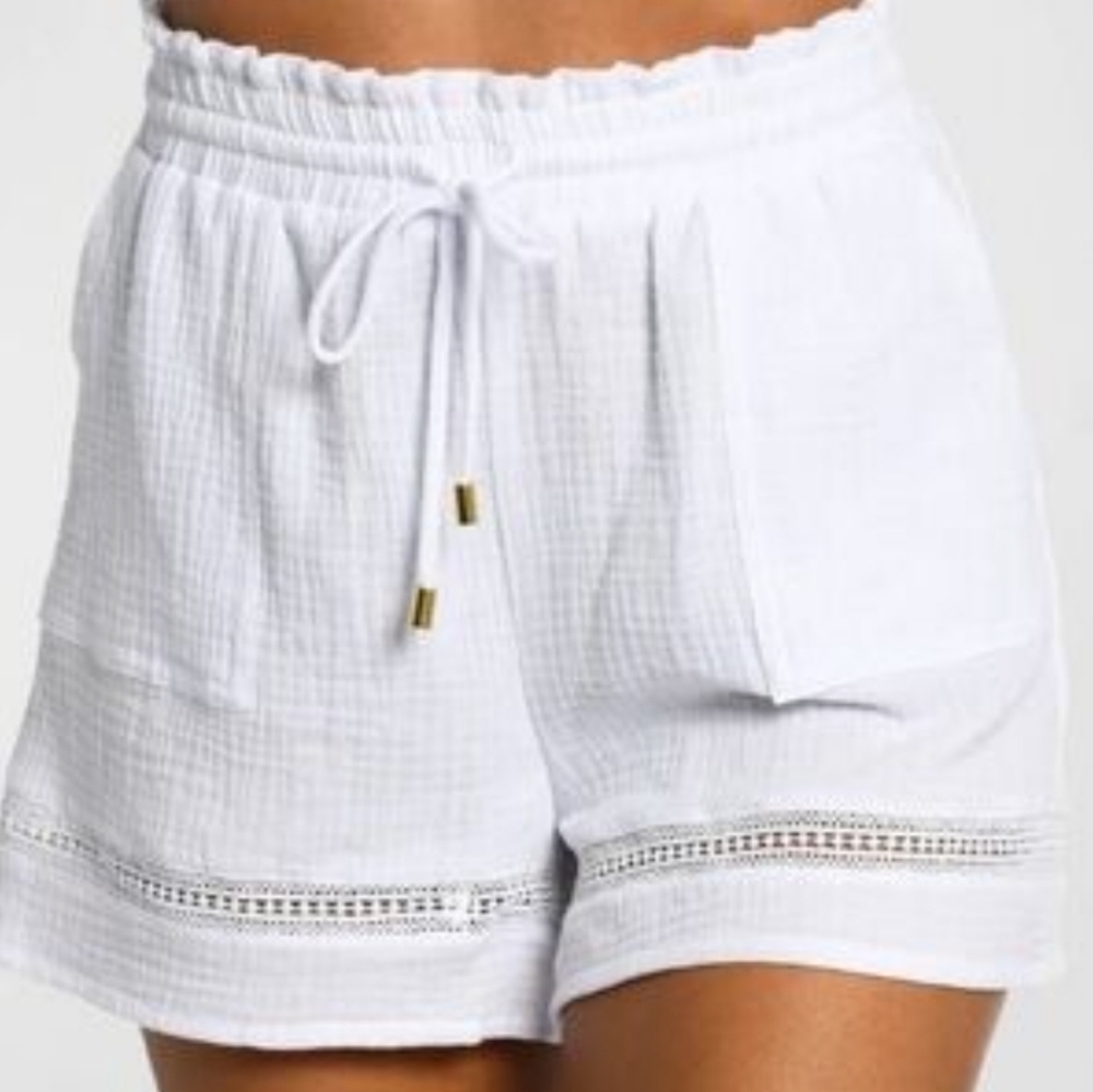 La Blanca Seaside Cotton Shorts Drawstring Side Pockets Size Large
